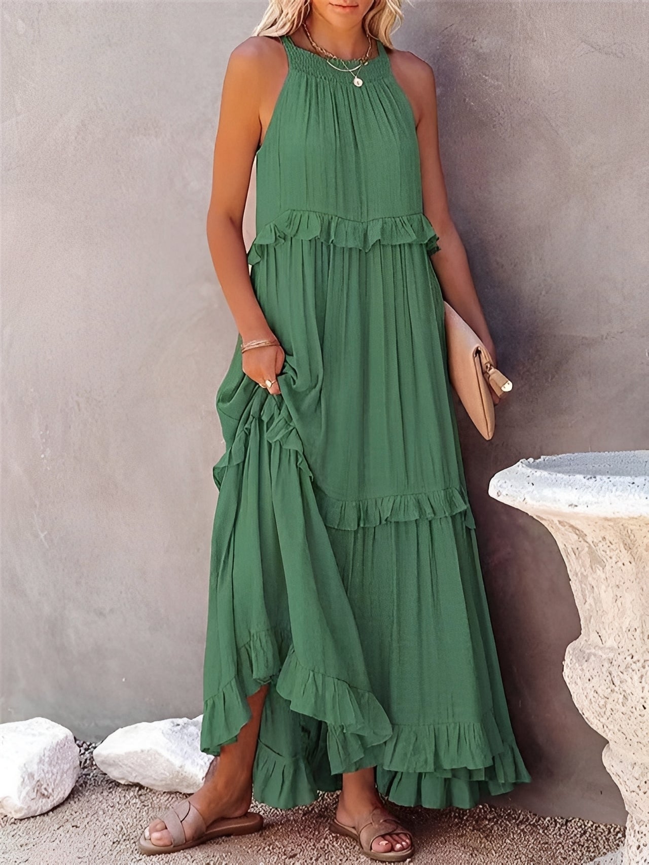Zanna - Modisches ärmelloses Rüschenkleid für Damen