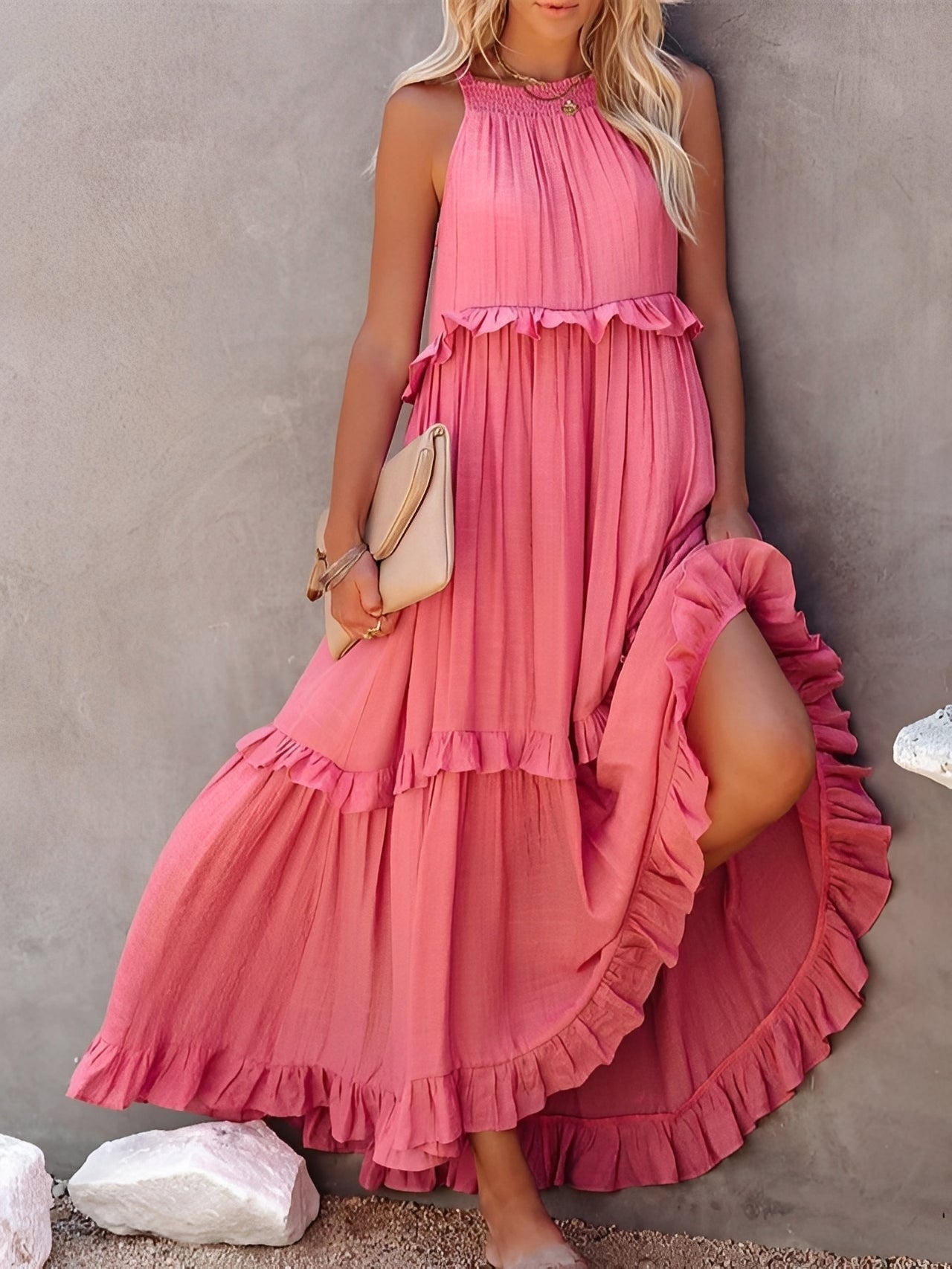 Zanna - Modisches ärmelloses Rüschenkleid für Damen