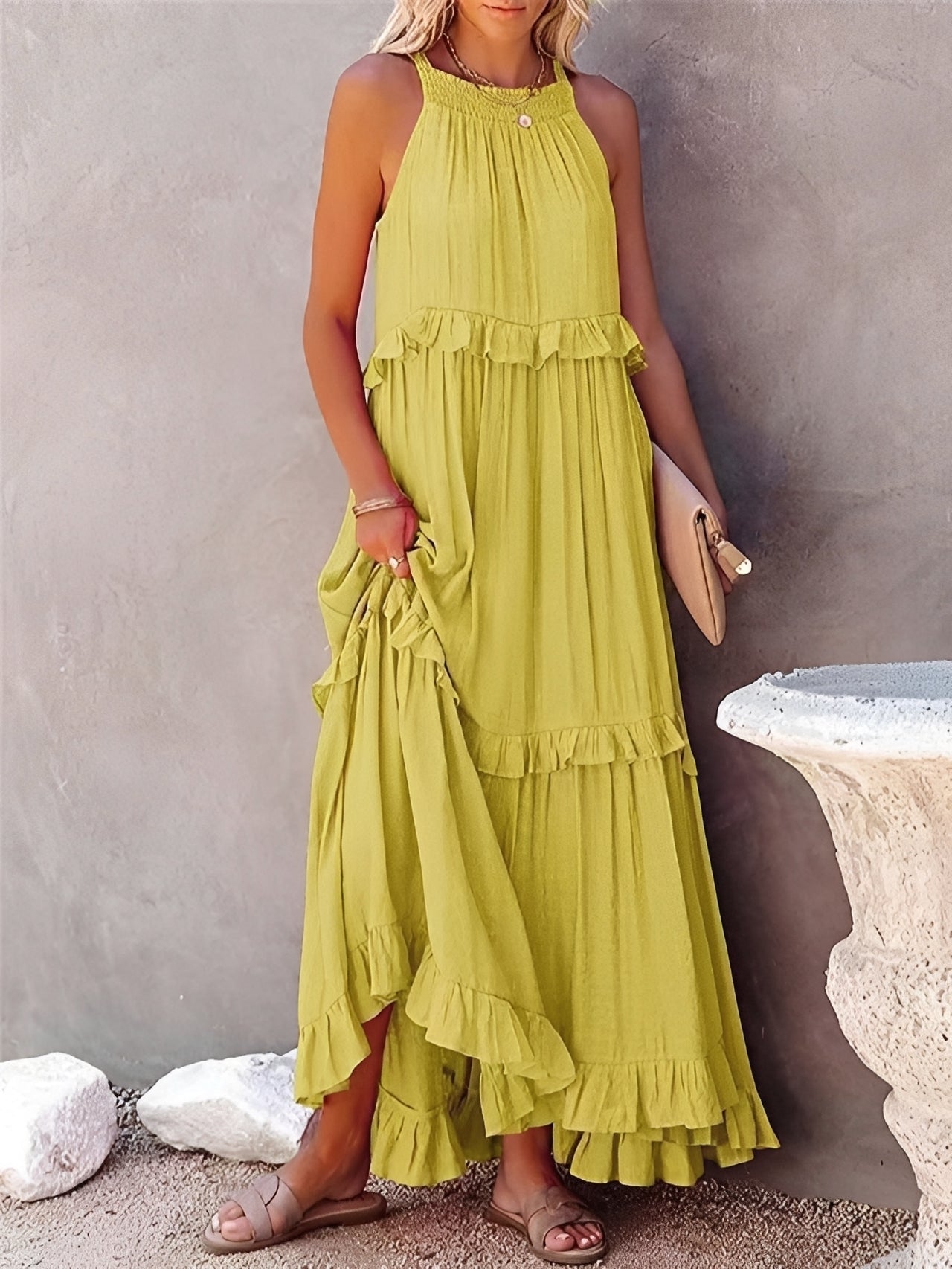 Zanna - Modisches ärmelloses Rüschenkleid für Damen