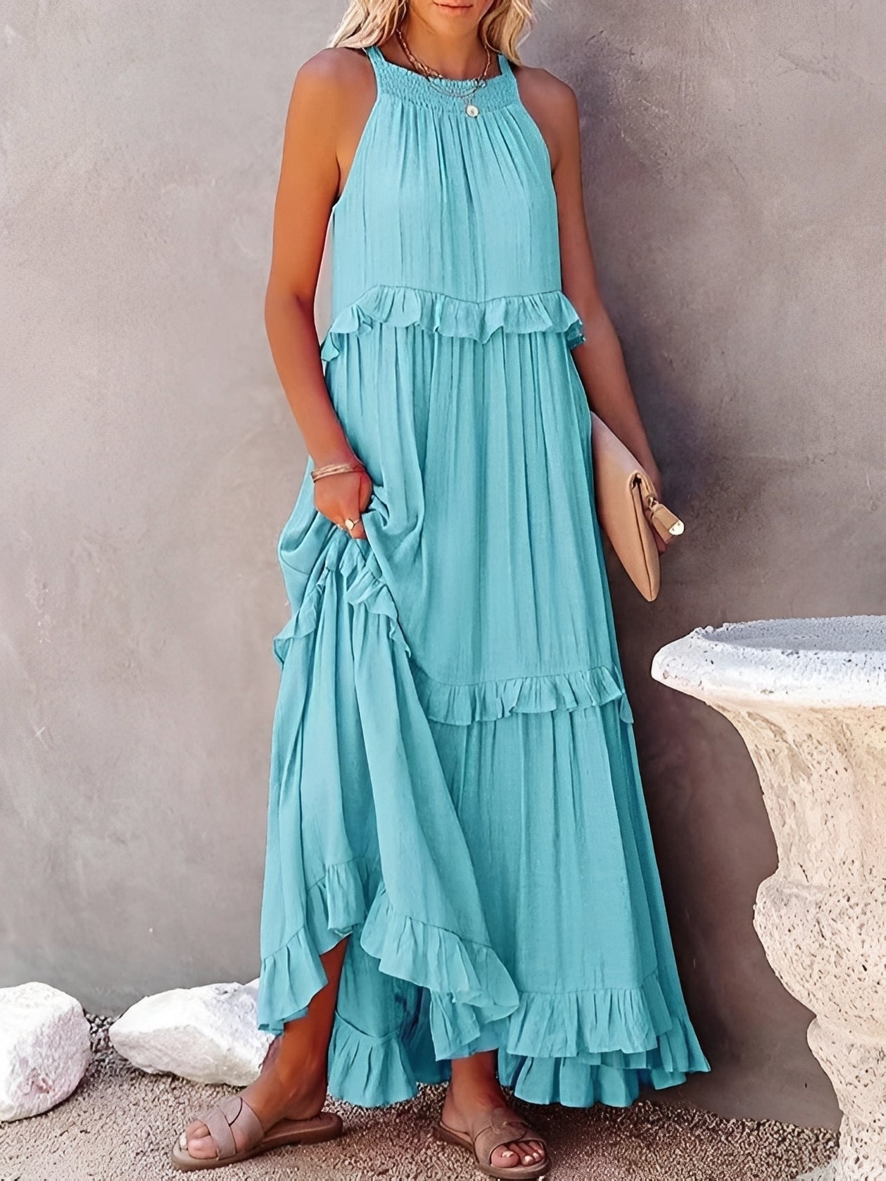 Zanna - Modisches ärmelloses Rüschenkleid für Damen