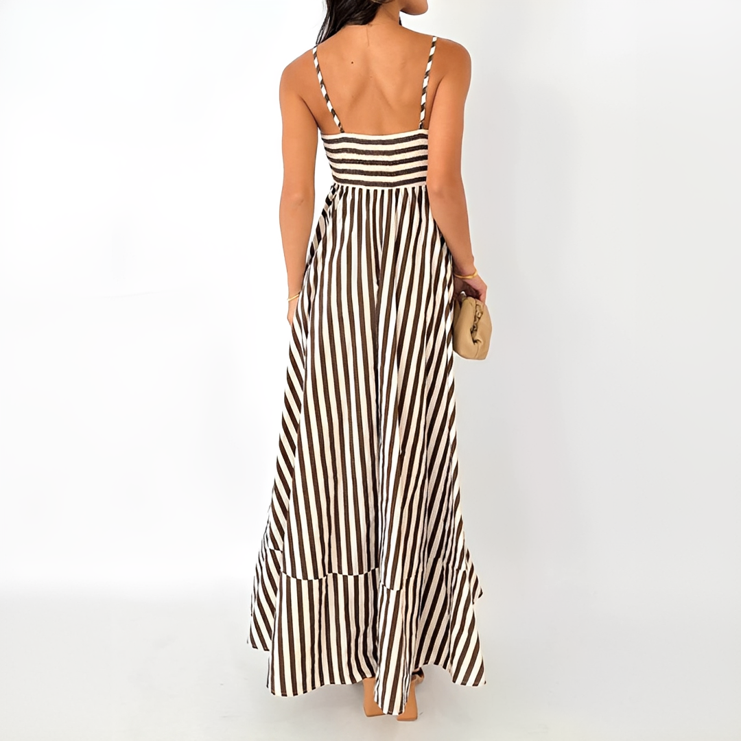 Lerra - Langes Streifen-Plisseekleid