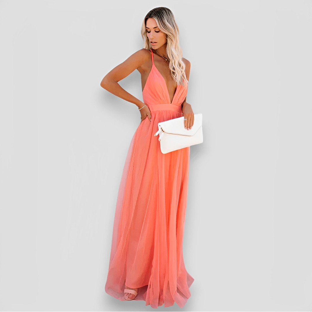 Lidia - Elegantes Maxi-Kleid mit V-Ausschnitt