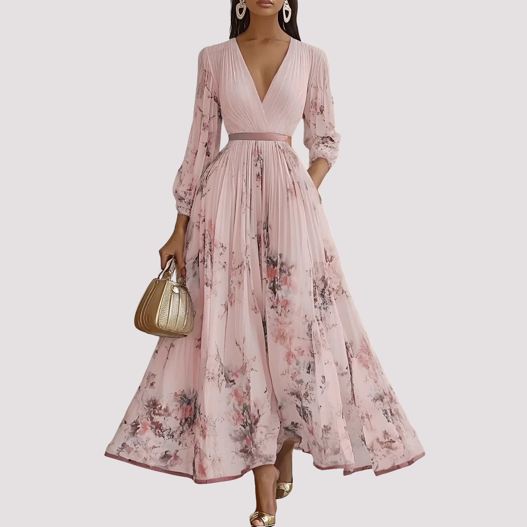 Leah - Midikleid mit Blumenmuster und langen Ärmeln
