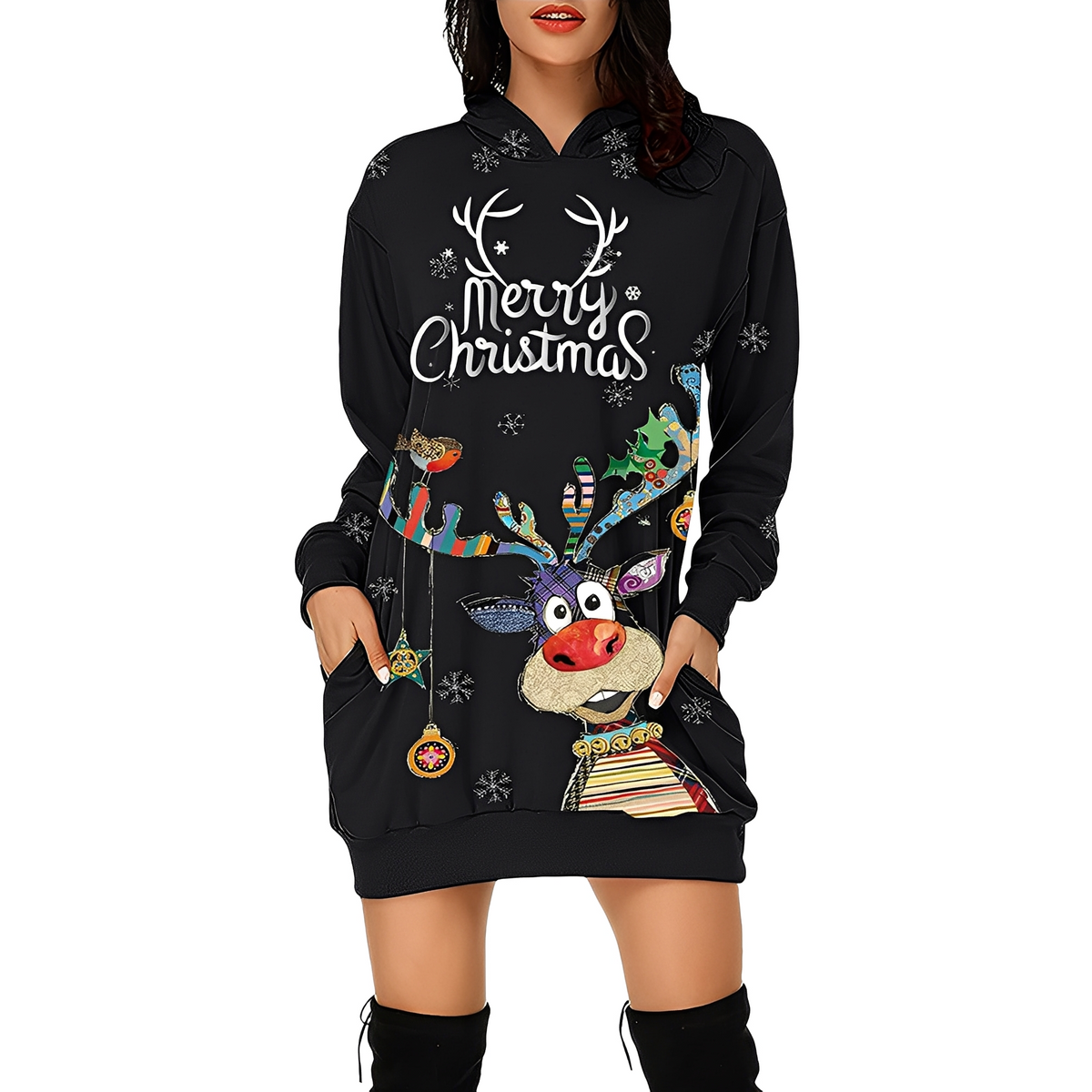 Georgia - Elegantes Weihnachtskleid mit Kapuze für Damen