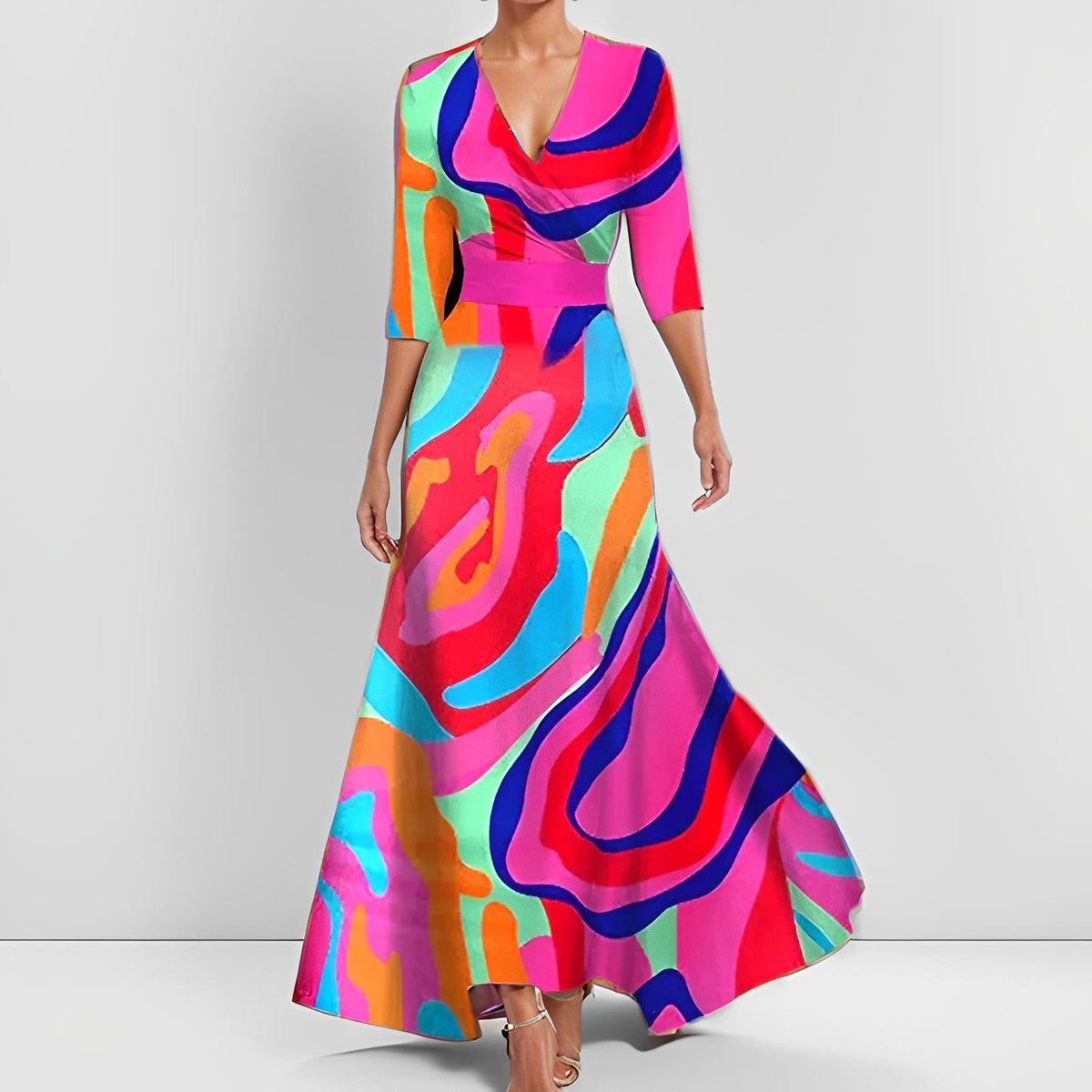 Delores - Lang geschnittenes Kleid mit Blumenmuster und langen Ärmeln