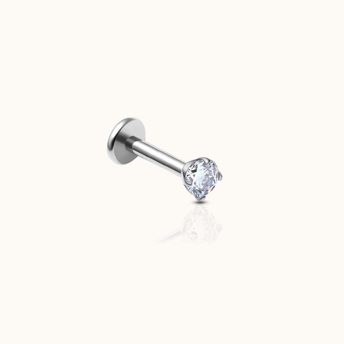 Flache Ohrstecker ohne Schraube mit 2 mm und CZ