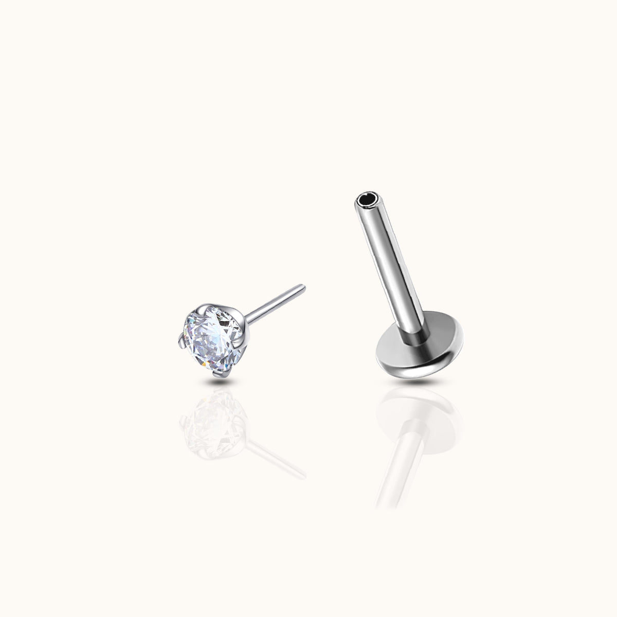 Flache Ohrstecker ohne Schraube mit 2 mm und CZ