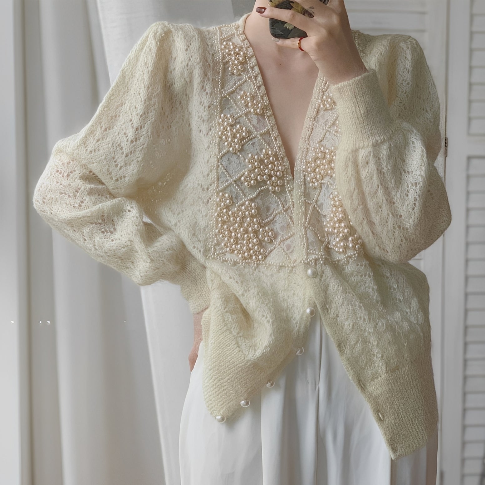 Rachael - Modischer Langarm-Cardigan mit Perlen für Damen