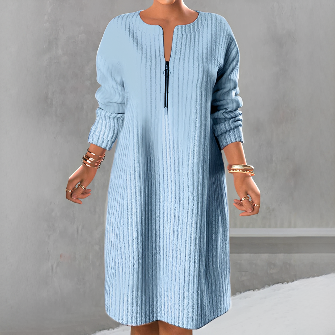 Marion - Stilvolles Langarm-Reißverschlusskleid