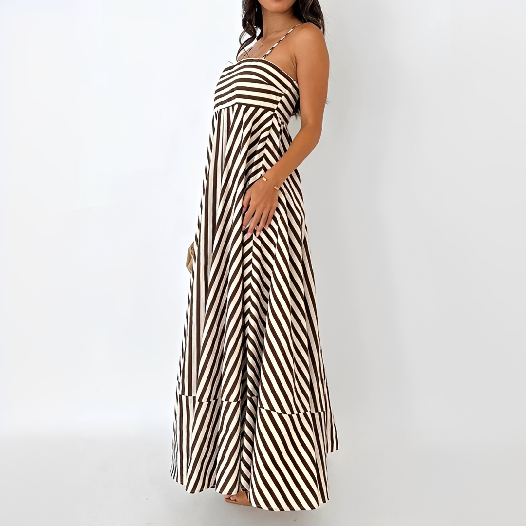 Lerra - Langes Streifen-Plisseekleid