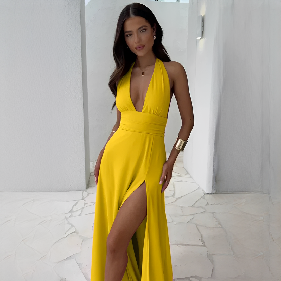 Fiona - Elegantes Kleid mit V-Ausschnitt und Schlitz für Damen