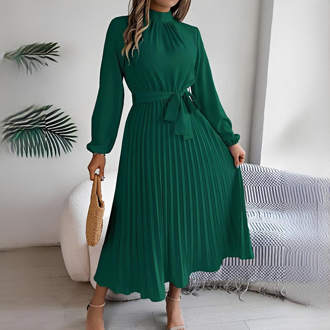Jessy - Damenkleid mit plissierten langen Ärmeln