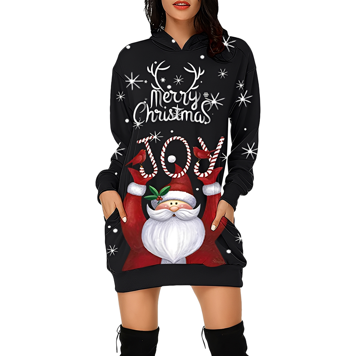 Georgia - Elegantes Weihnachtskleid mit Kapuze für Damen
