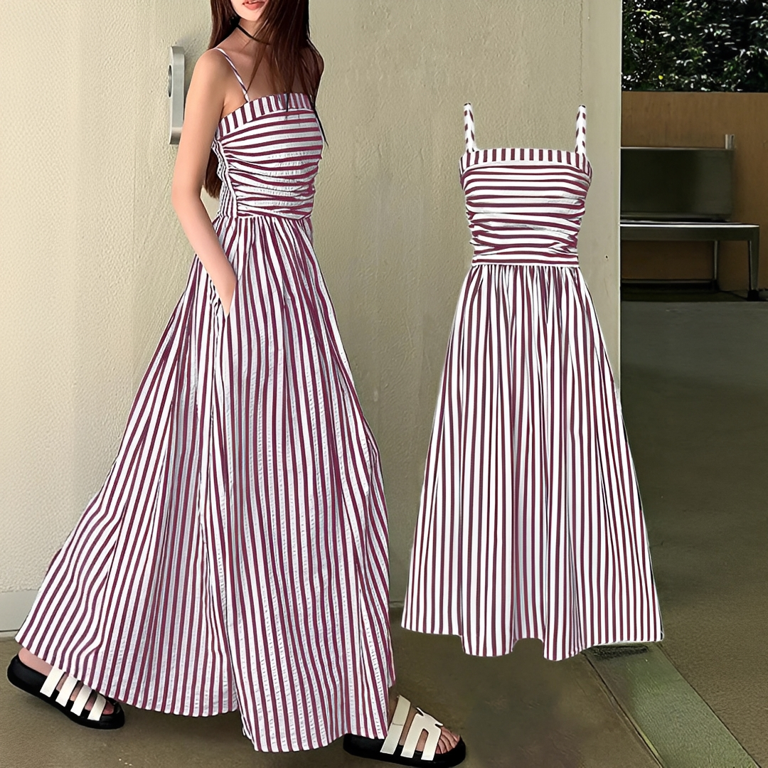 Cindy - Elegantes Streifen-Maxikleid