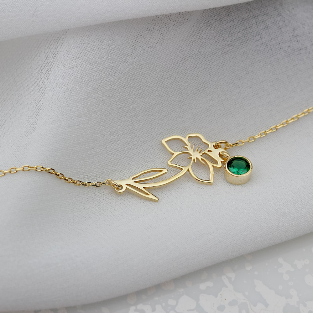 Blumenarmband zum Geburtstag - Armband mit Geburtsstein und Blüte