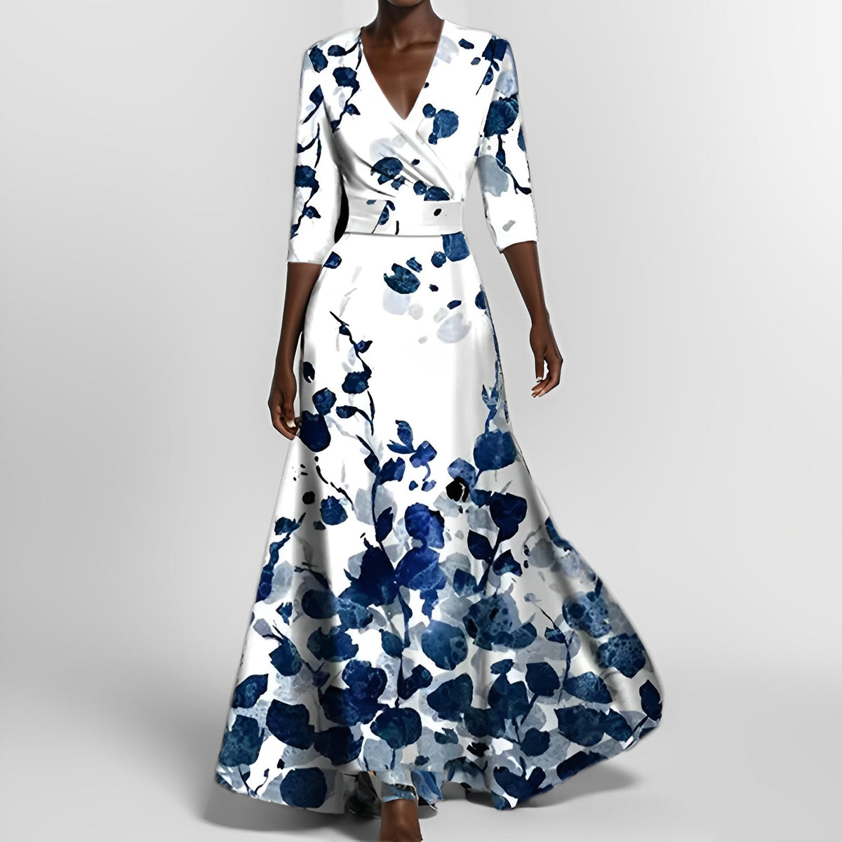Delores - Lang geschnittenes Kleid mit Blumenmuster und langen Ärmeln