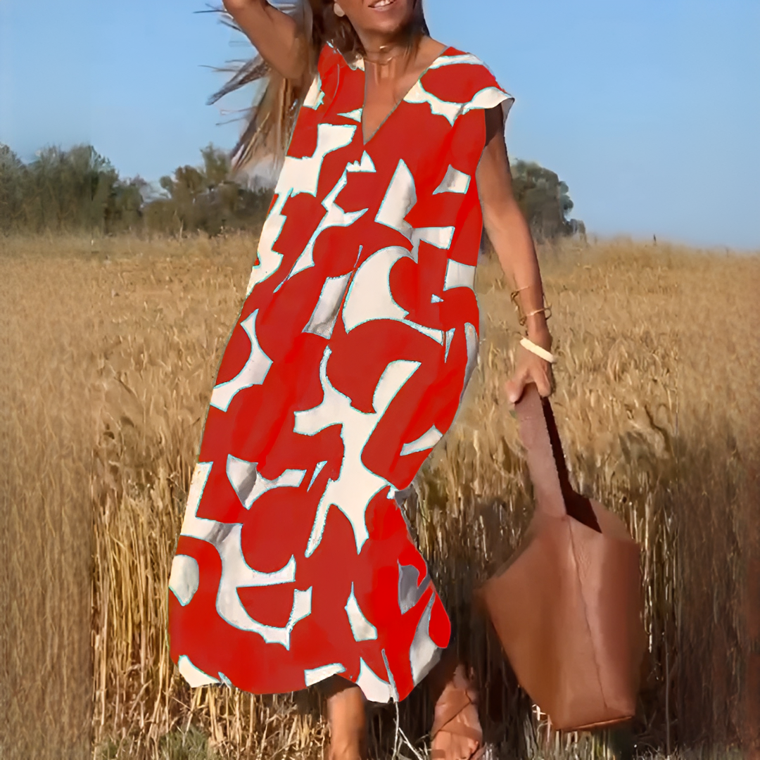 Vicky - Elegantes V-Ausschnitt Weites Kleid