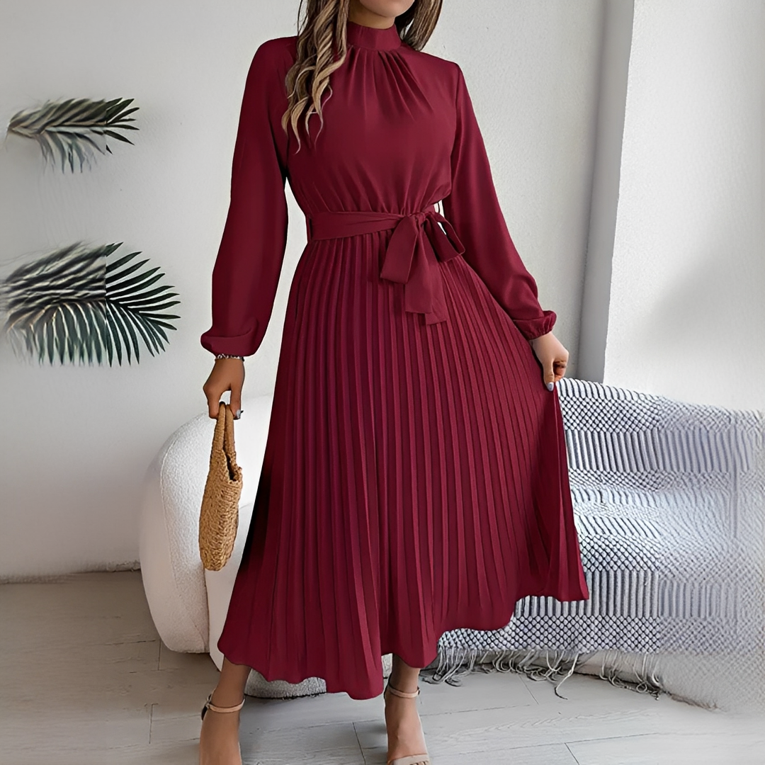 Jessy - Damenkleid mit plissierten langen Ärmeln