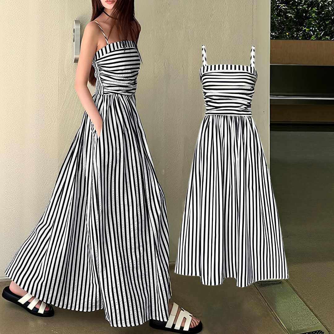Cindy - Elegantes Streifen-Maxikleid