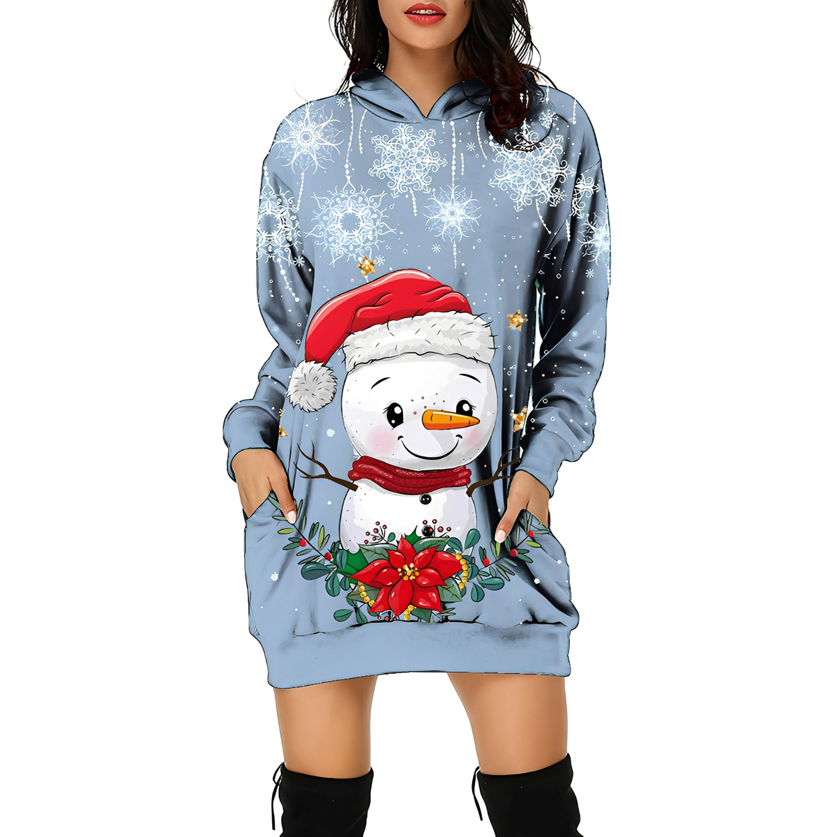 Georgia - Elegantes Weihnachtskleid mit Kapuze für Damen