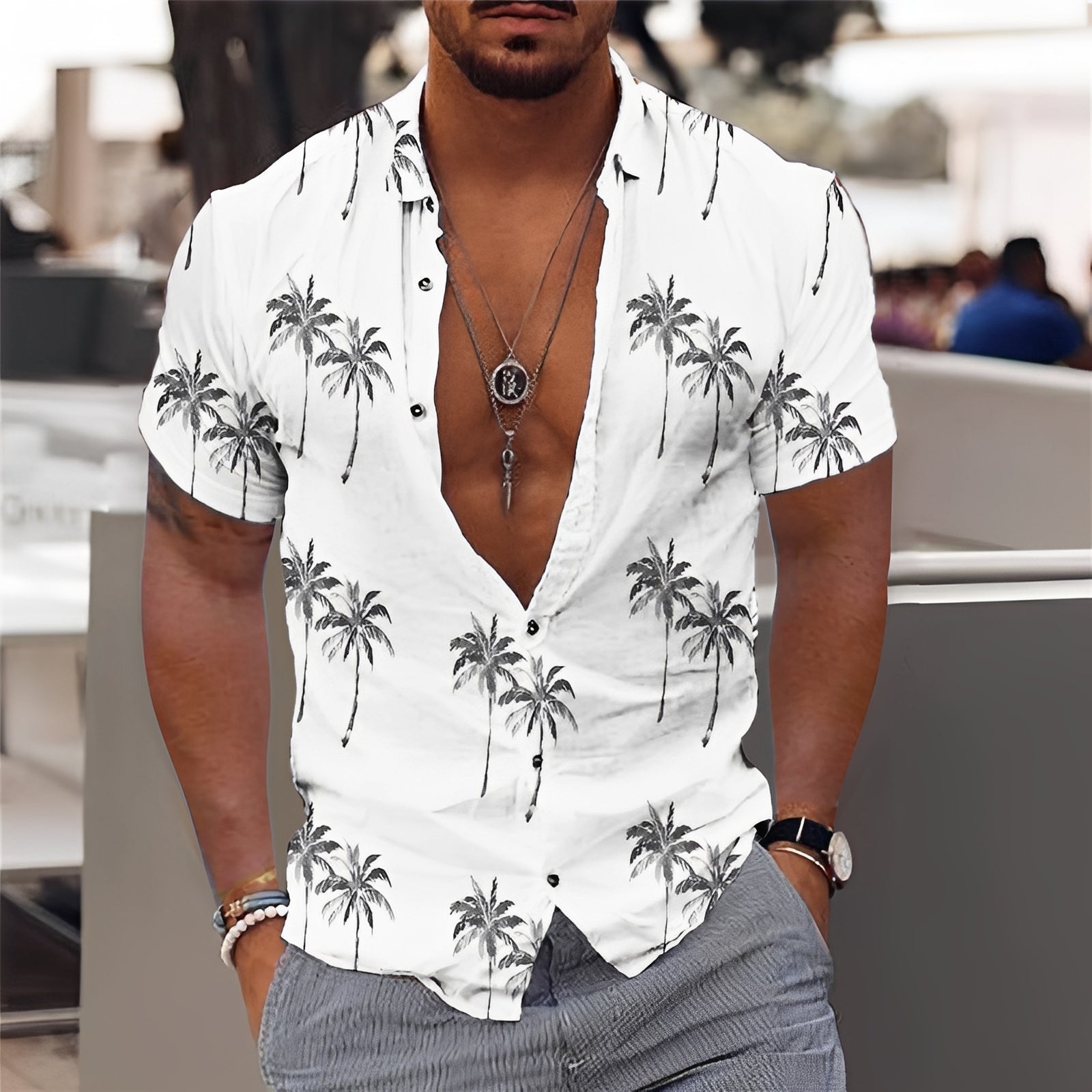 Hector - Elegantes Herrenhemd mit Palmenmotiv