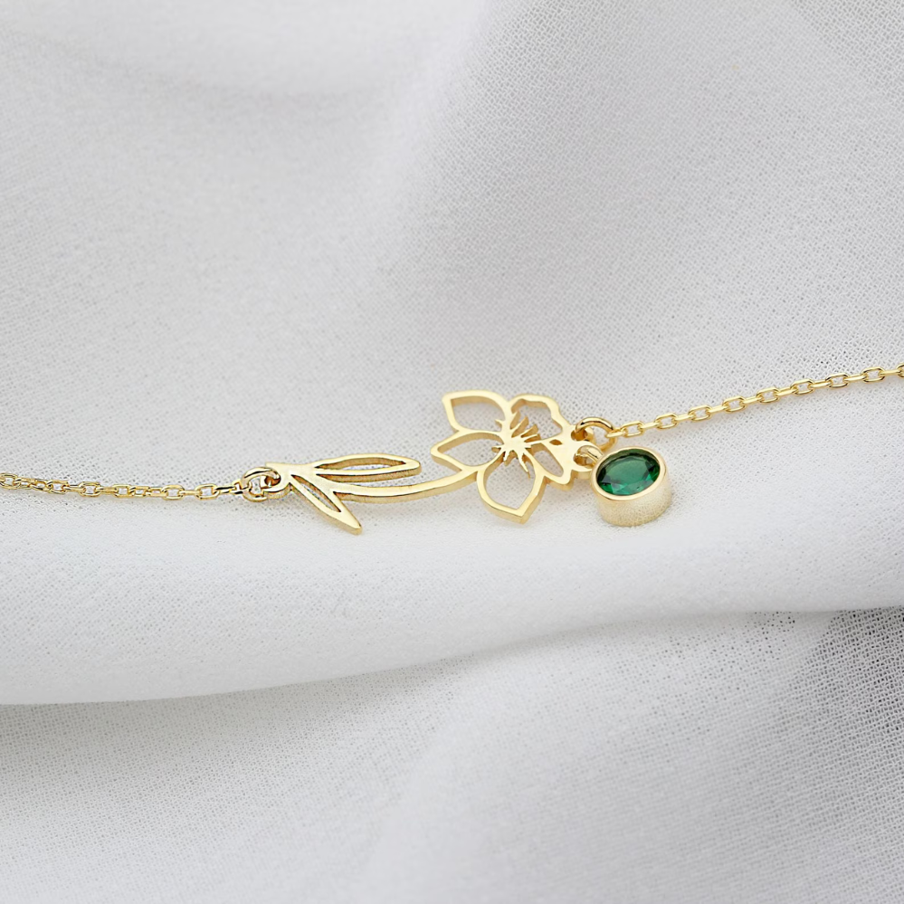 Blumenarmband zum Geburtstag - Armband mit Geburtsstein und Blüte