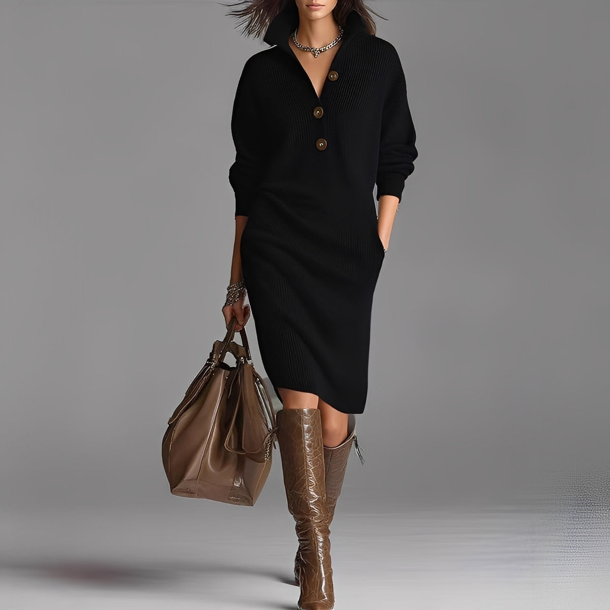 Camryn – Elegantes Kleid mit Knöpfen und Kragen für Damen