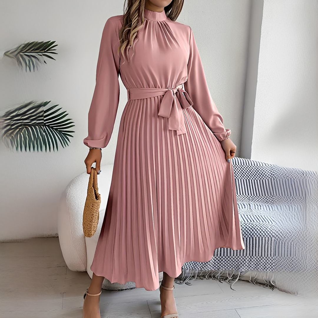 Jessy - Damenkleid mit plissierten langen Ärmeln