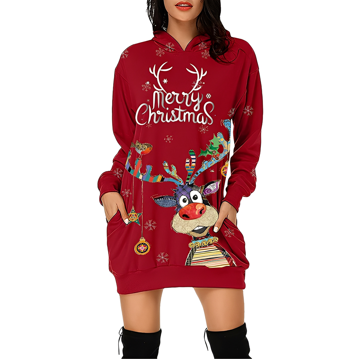 Georgia - Elegantes Weihnachtskleid mit Kapuze für Damen