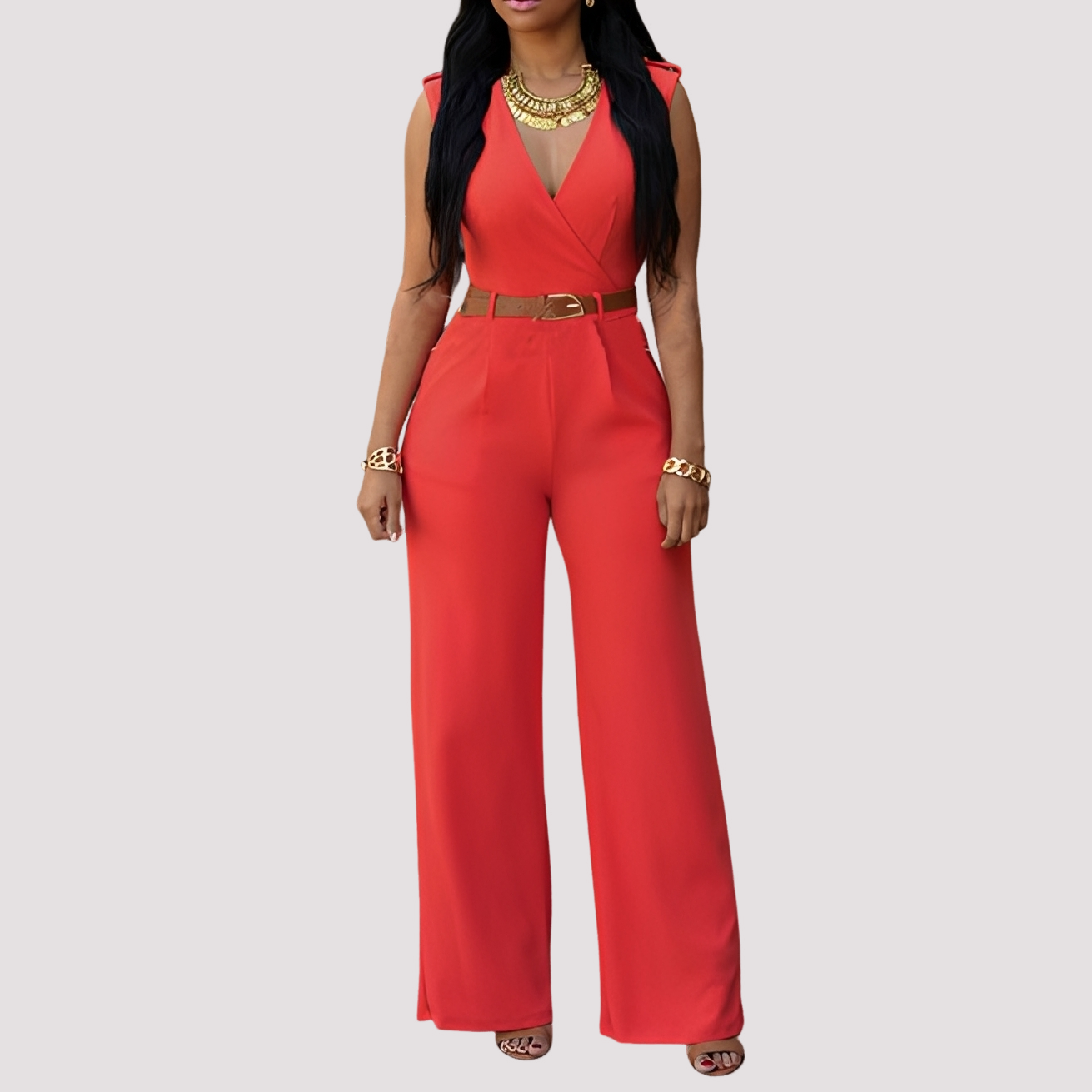 Esther - Damen-Jumpsuit mit Gürtel, elegant