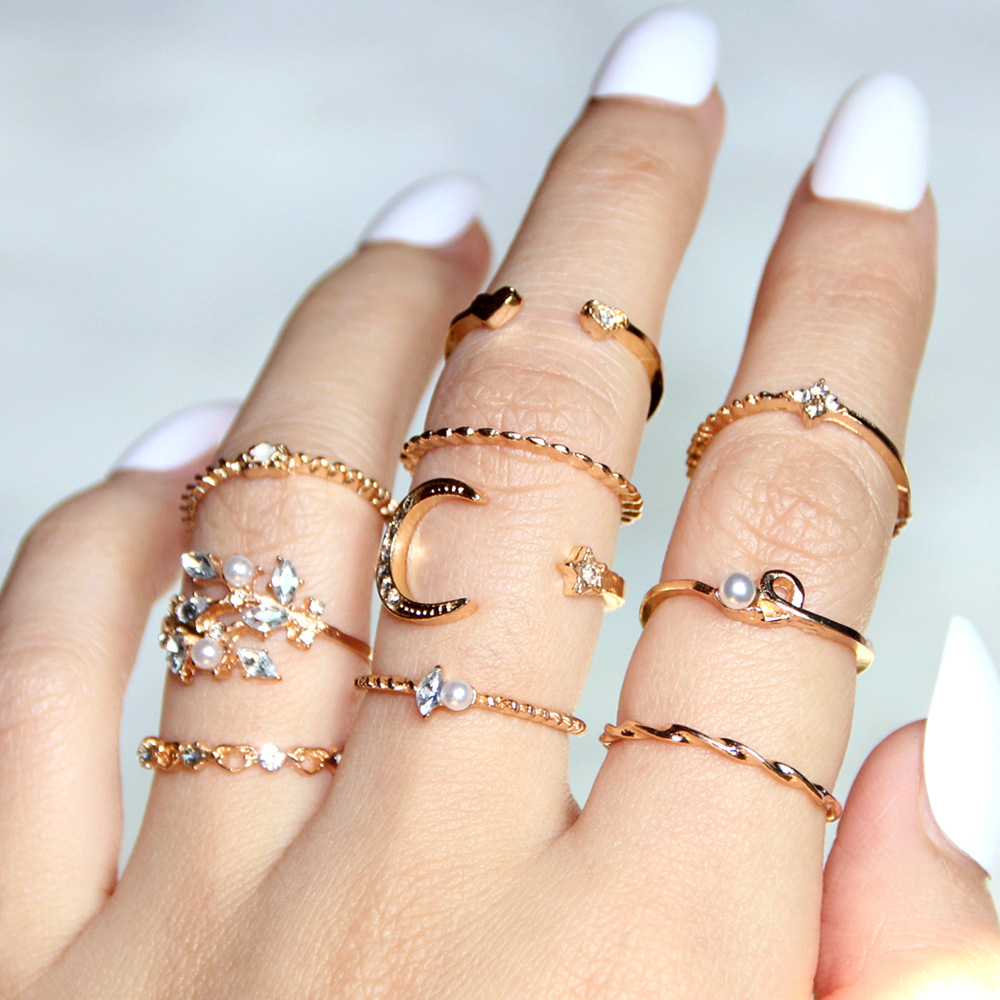 Ringe-Set mit Mond und Stern - 10 Teile