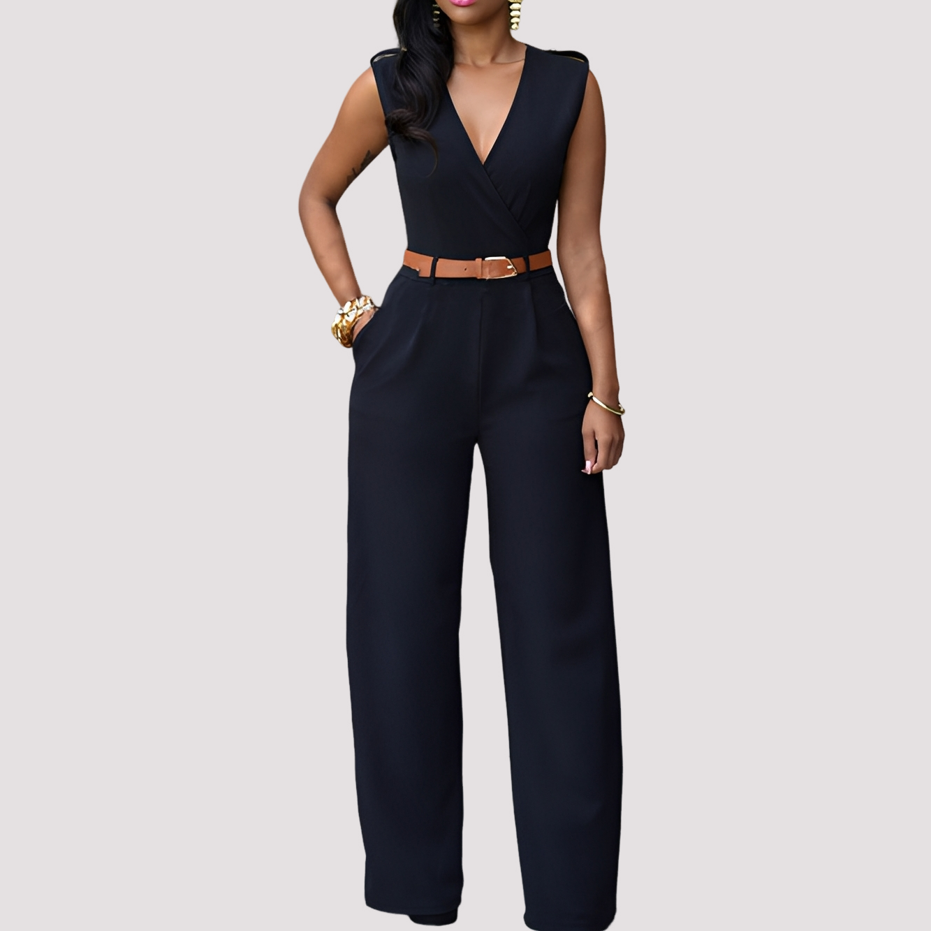 Esther - Damen-Jumpsuit mit Gürtel, elegant