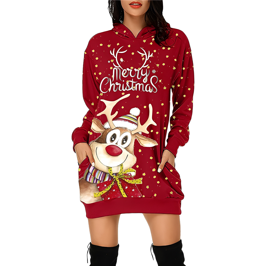 Georgia - Elegantes Weihnachtskleid mit Kapuze für Damen
