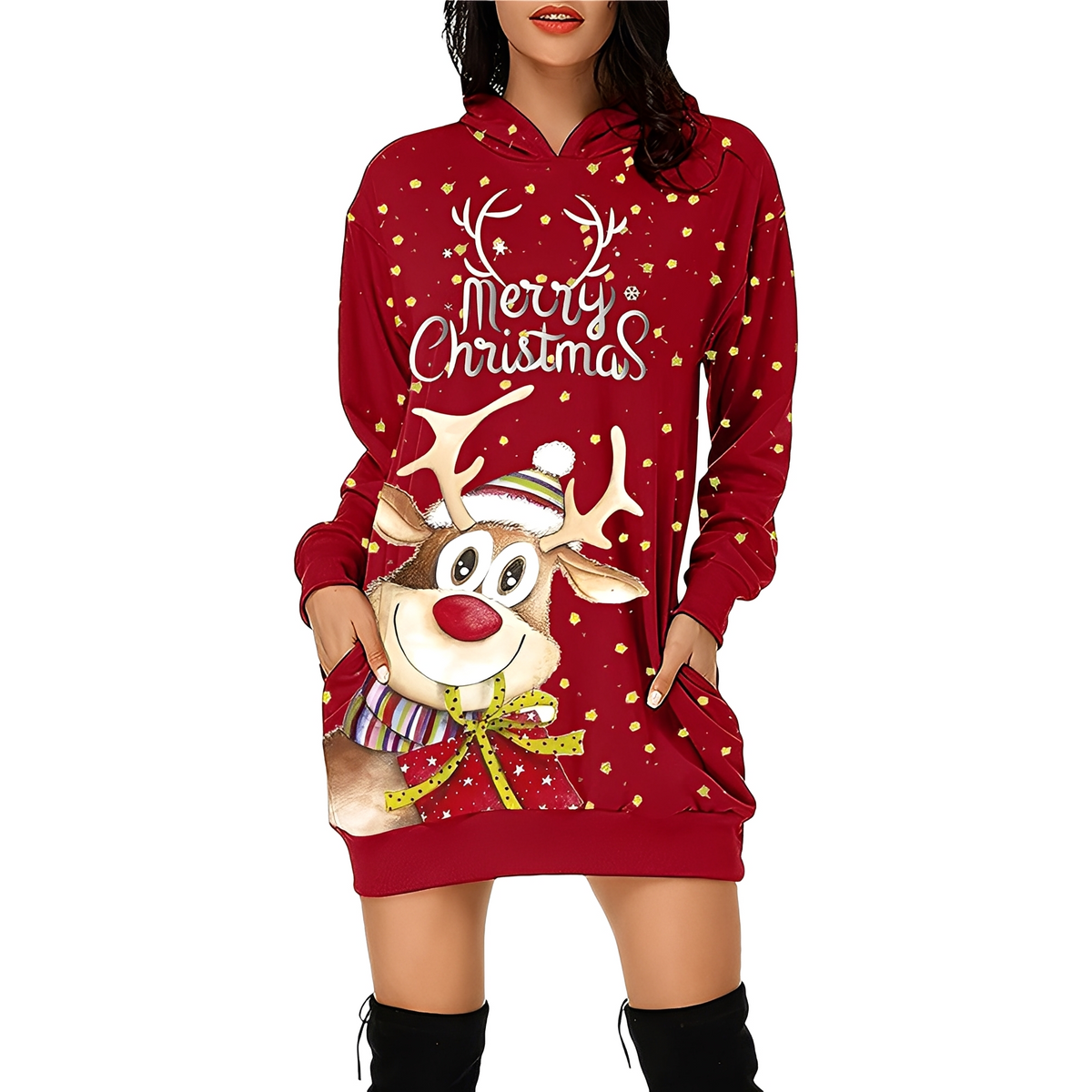 Georgia - Elegantes Weihnachtskleid mit Kapuze für Damen