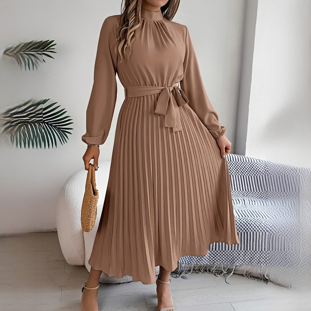Jessy - Damenkleid mit plissierten langen Ärmeln