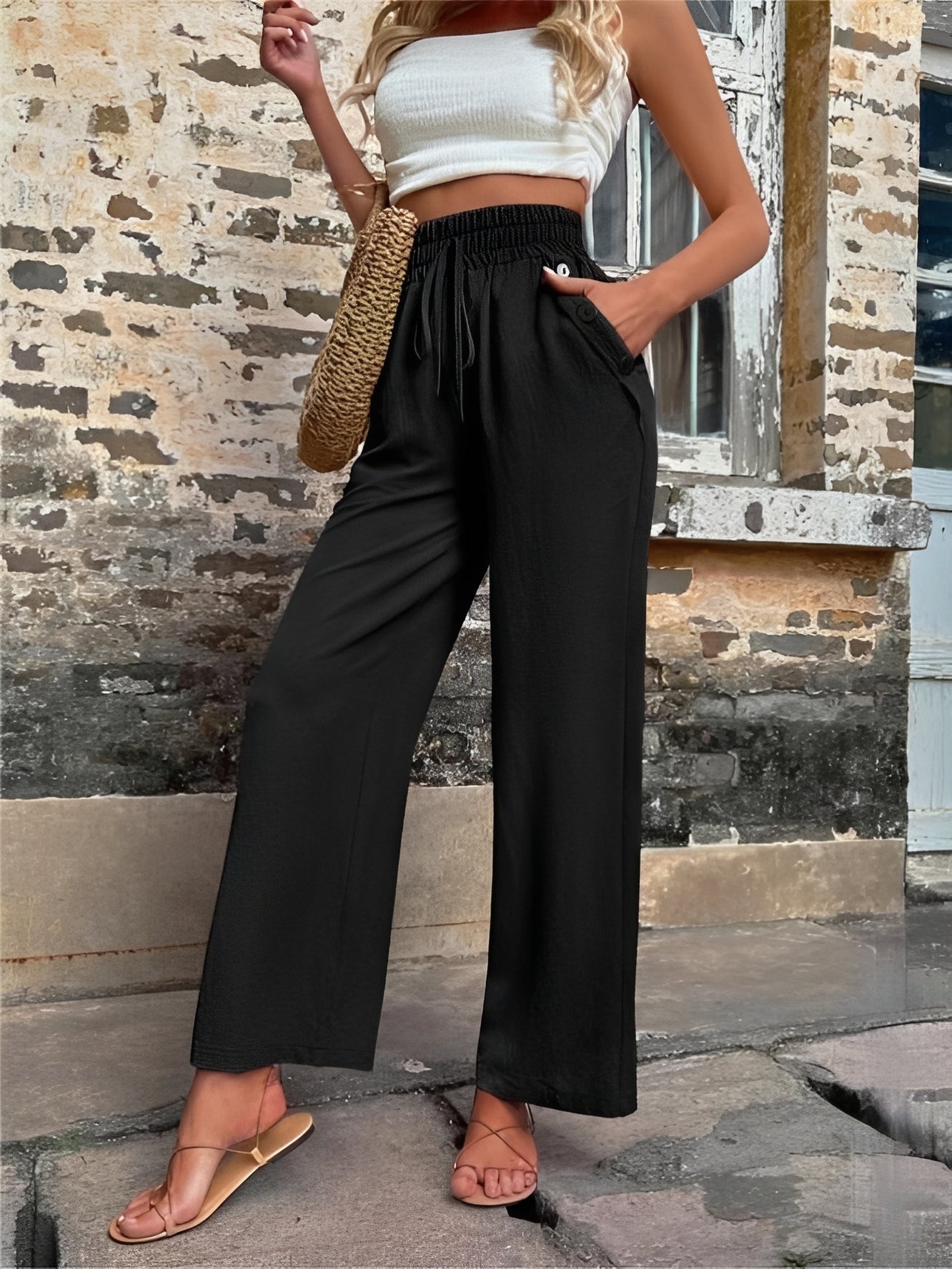 Allie - Elegante, locker geschnittene Hose mit hoher Taille für Damen