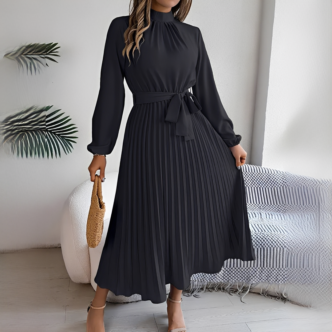 Jessy - Damenkleid mit plissierten langen Ärmeln