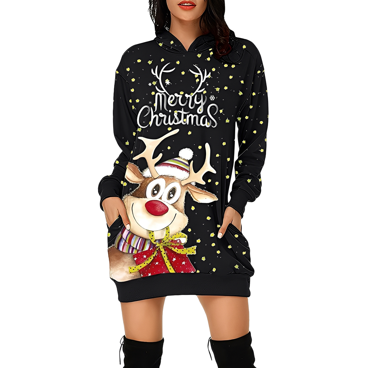 Georgia - Elegantes Weihnachtskleid mit Kapuze für Damen