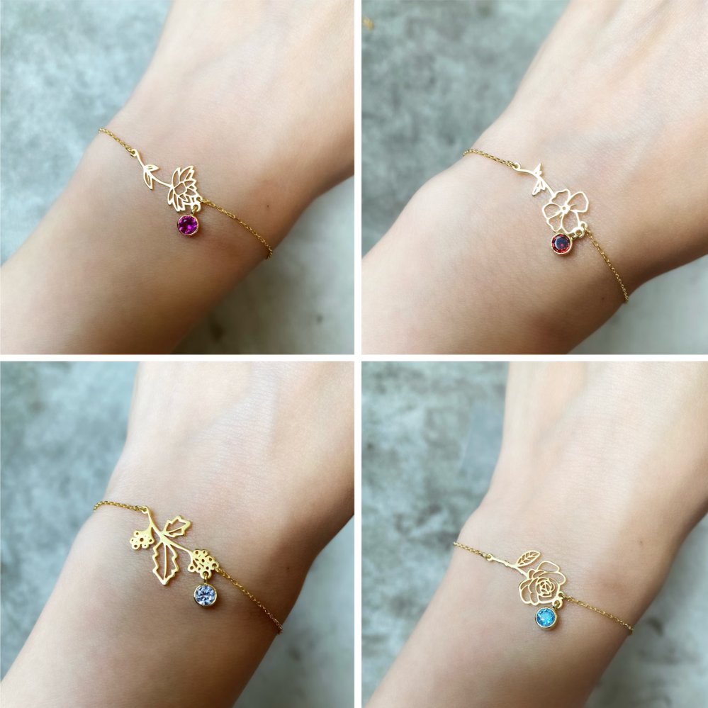 Blumenarmband zum Geburtstag - Armband mit Geburtsstein und Blüte