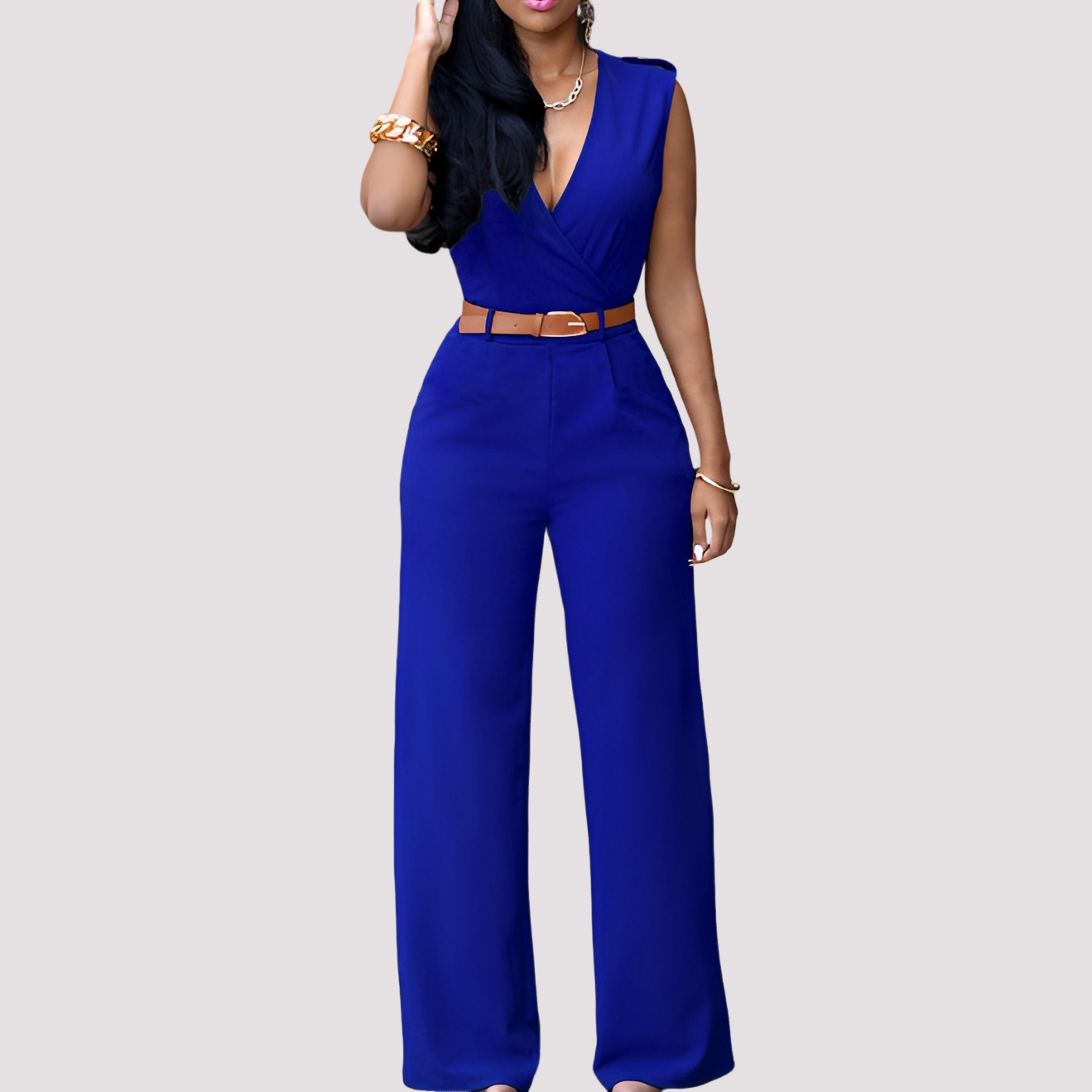 Esther - Damen-Jumpsuit mit Gürtel, elegant
