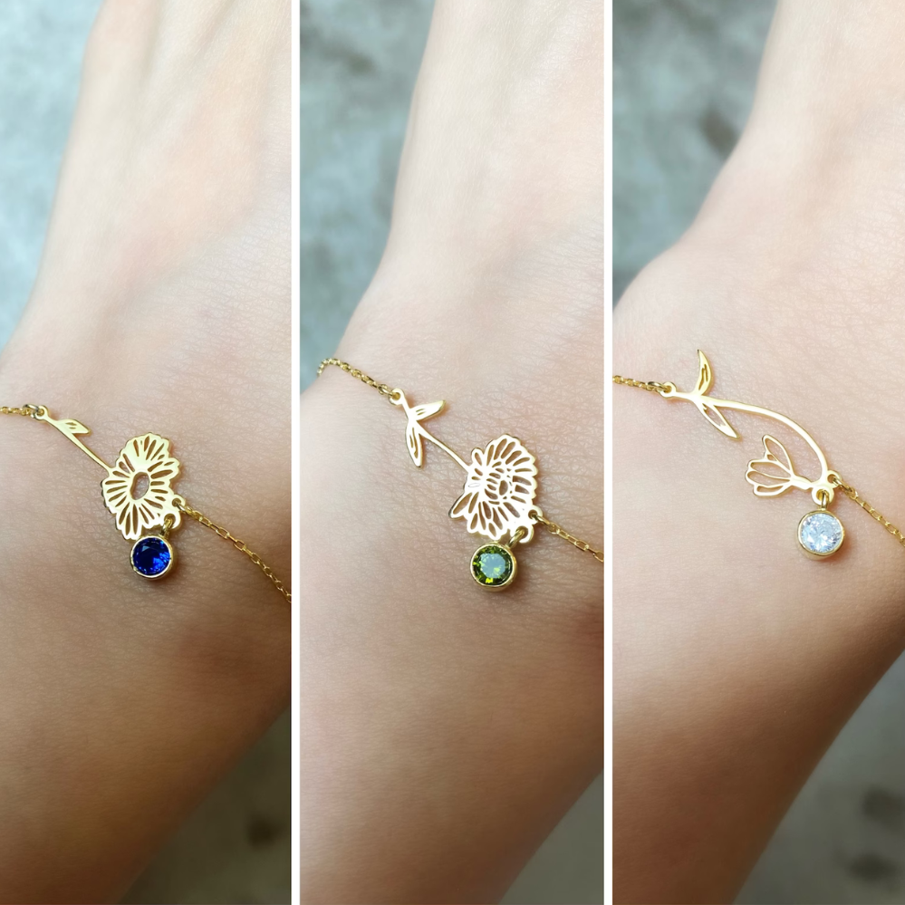 Blumenarmband zum Geburtstag - Armband mit Geburtsstein und Blüte
