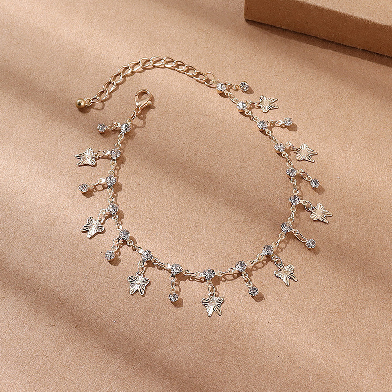 Fußkette mit Schmetterlingen und Quasten - Zirkonia-Fußkette