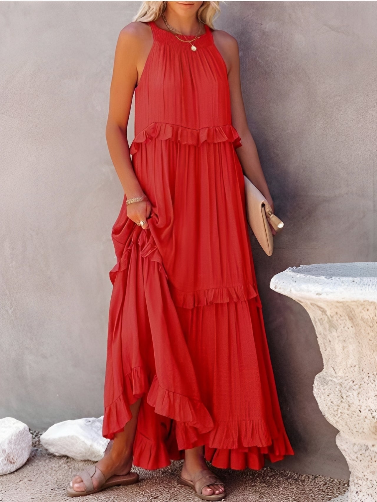Zanna - Modisches ärmelloses Rüschenkleid für Damen