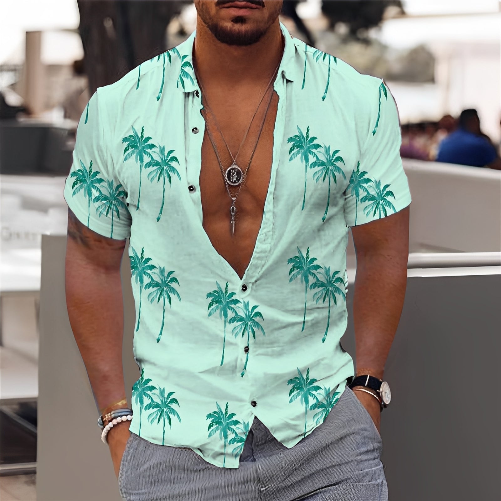 Hector - Elegantes Herrenhemd mit Palmenmotiv