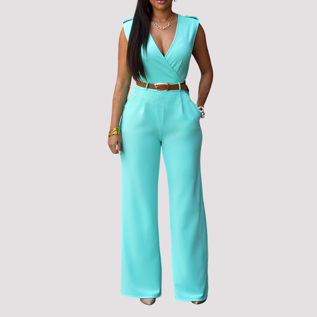 Esther - Damen-Jumpsuit mit Gürtel, elegant