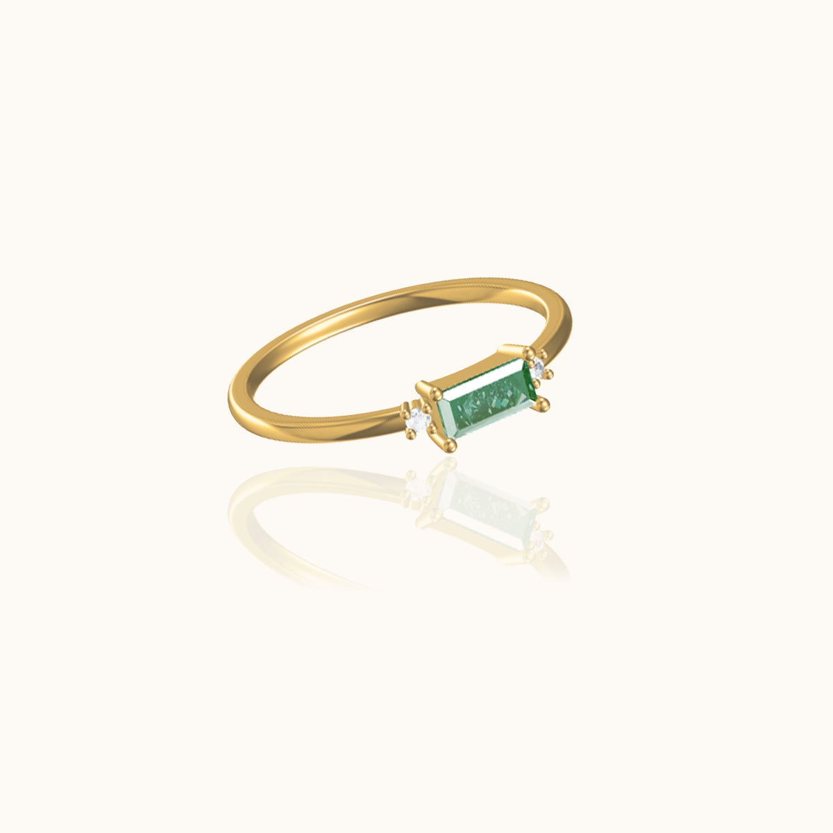 Fen - Stilvoller Baguette-Ring mit grünem Zirkon