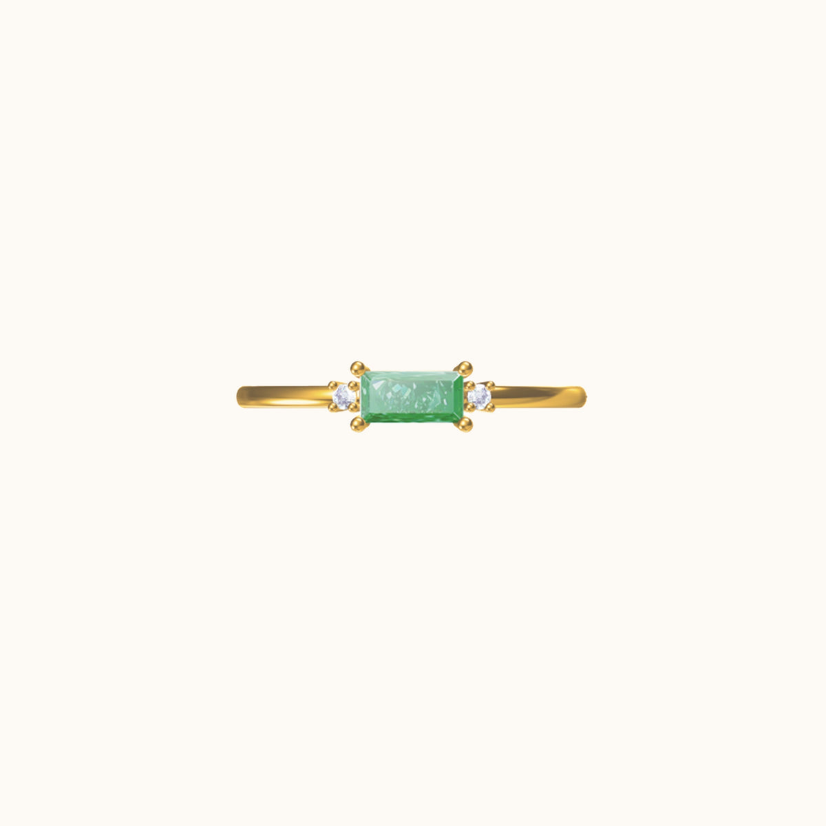 Fen - Stilvoller Baguette-Ring mit grünem Zirkon