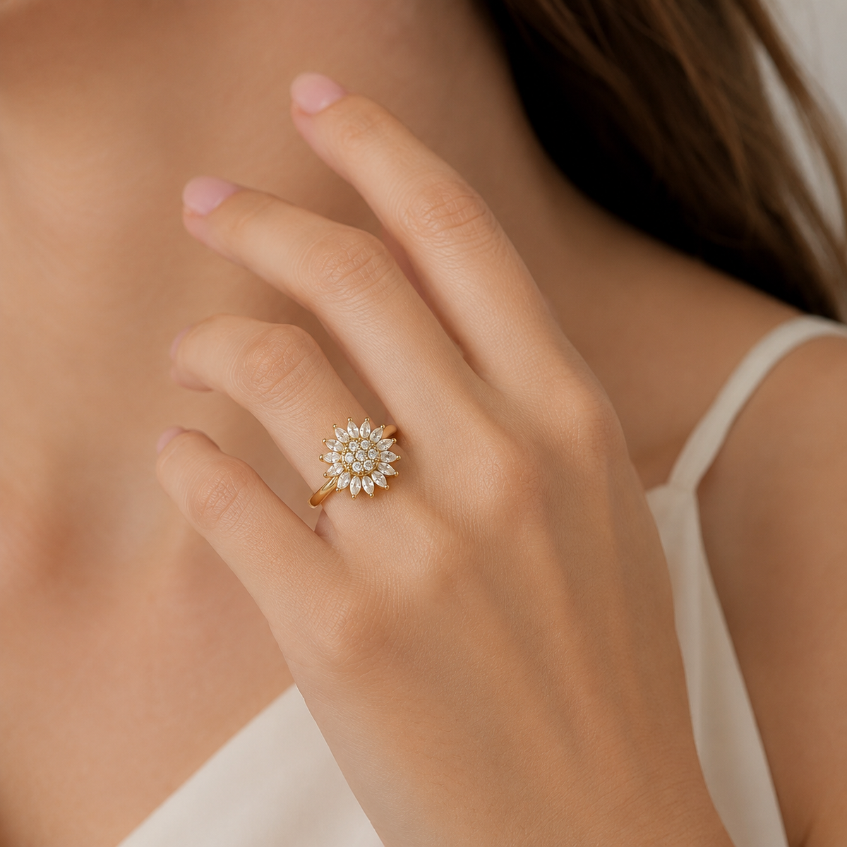 Solaya – Stressabbau-Ring mit Sonnenblumenmotiv