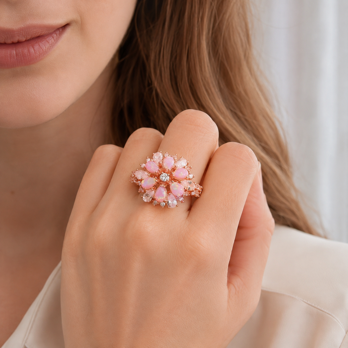 Rian – Zarter Ring mit Feueropal-Blüte