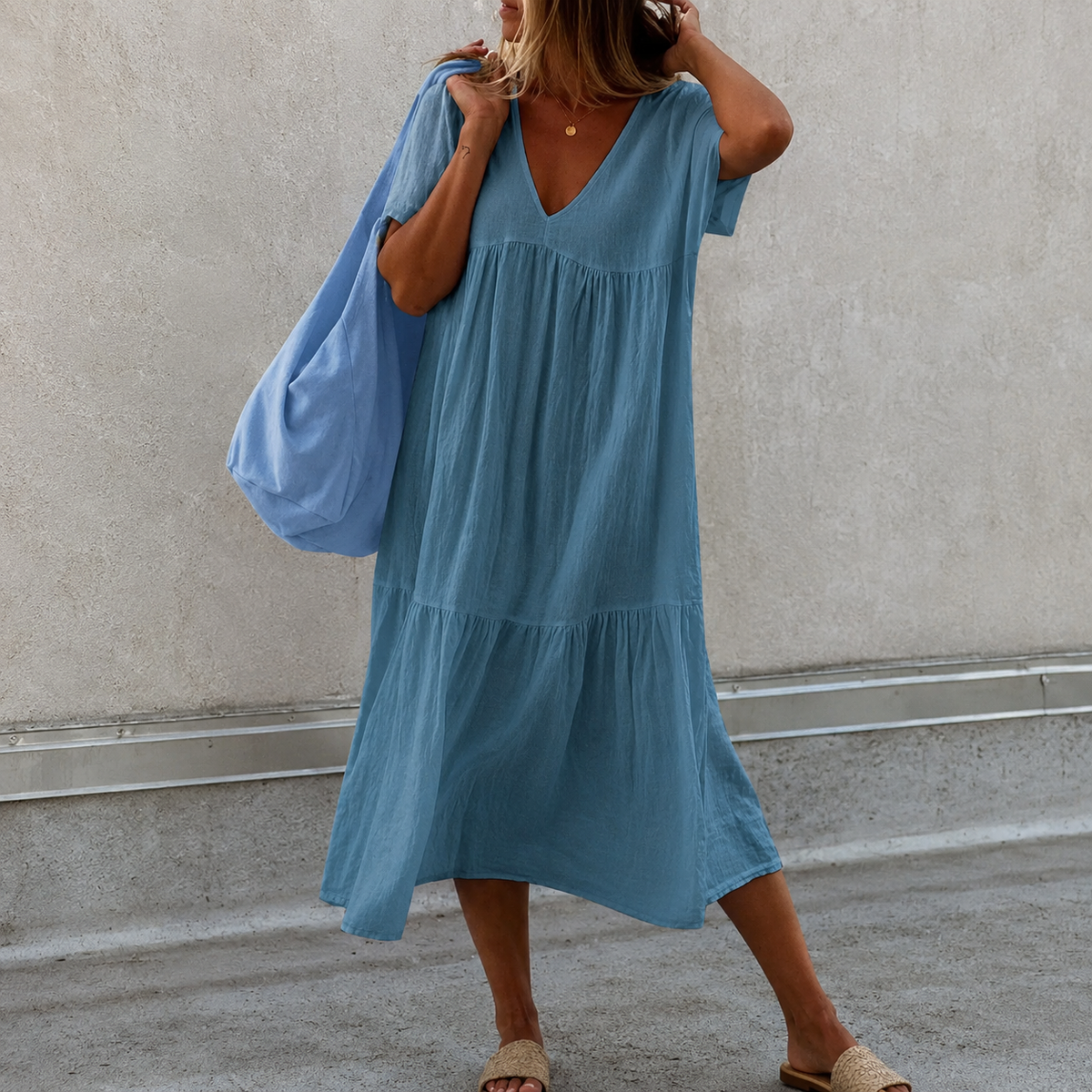 Deanna - Vielseitiges und bequemes Freizeitkleid mit V-Ausschnitt